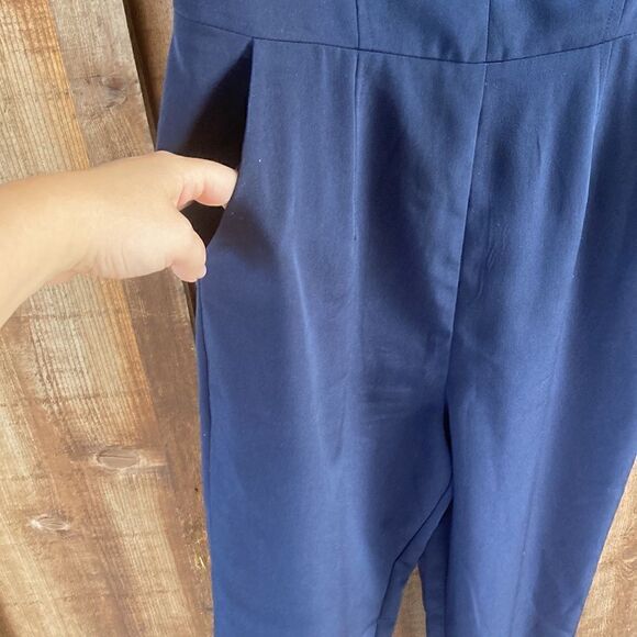 The Limited Solid Navy One Piece Sleeveless Double V-neck Strait Leg Jumpsuit - Picture 4 of 9